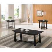 Rent to own Sally 3 Piece Coffee Table Set, Black Wood, With Storage Shelves, Contemporary (Cocktail Coffee & 2 End Tables)