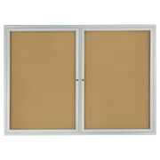 Rent to own 48x36 Enclosed Bulletin Board for Wall Mount with 2 Locking Swing-open Doors, 4' x 3' Framed Cork Board Includes Wall Bracket, Silver Aluminum with Natural Cork Backing (BBSWNG43SV)
