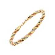Women's Finecraft Twisted Rope Chain Bracelet in 14kt Three-Tone Gold, 7.5"
