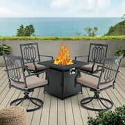 Rent to own MF Studio 5 Piece Patio Fire Pit Table Set with 4 Piece Swivel Dining Chairs and 1 Piece Gas Burning Fire Pit Table