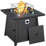 Rent to own 28 in Outdoor Gas Fire Pit Table with Glass Wind Guard, Lava Rocks and Lid, 50,000 BTU Square Propane Fire Pit