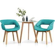 Rent to own Ivinta Small Dining Table Set for 2, Round Glass Dining Table with Two Yellow Upholstered Fabric Chairs (Green)