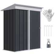 Rent to own Outsunny 5' x 3' Small Steel Outdoor Storage Shed with Floor, Dark Gray
