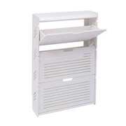 Rent to own Flkoendmall Modern Shoe Cabinet 3-Tier White Tipping Shoe Organizer Shoe Storage Rack PVC