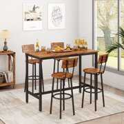 Rent to own Dining Table Set for 4, Metal Counter Height Dining Set 1 Table & 4 Stools, Rustic Brown Bar Table Set, Kitchen Table Sets with Backrest Chairs for Small Spaces