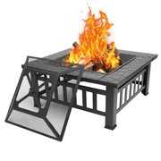 Rent to own Fire Pit for Outside, 32" Outdoor Square Metal Fire Pit, Wood Burning BBQ Grill Fire Pit Bowl with Spark Screen, Poker, Backyard Patio Garden Bonfire Fire Pit for Camping, Heating, Picnic, L6193