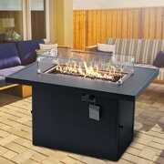 Rent to own 44 inch Gas Fire Pit Table, SYNGAR 2-in-1 55,000 BTU Propane Gas Fire Pit Table, Outdoor Propane Fire Pit with Glass Wind Guard, Black Rocks and Lid, for Patio, Backyard, Garden, Poolside, D4620