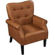 Rent to own Yaheetech Mid-century Modern Faux Leather Accent Chair,Retro Brown