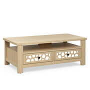 Rent to own Costway Coffee Table with2 Drawers & Open Shelf Modern Rectangular Wood Living Room Table