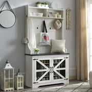 Rent to own T4TREAM Farmhouse Hall Tree with 12 Shoe Cubbies & 7 Coat Hooks,Entryway Storage Bench with Coat Rack, White