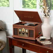 Rent to own Victrola 6-in-1 Nostalgic Bluetooth Record Player with 3-Speed Turntable with CD and Cassette, Maghony