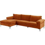 Rent to own LLC Modern Large Velvet Fabric Sectional Sofa L Shape Couch with Extra Wide Chaise Lounge  Orange