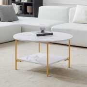 Rent to own Modern Marble Coffee Table with Storage Shelf, White Round Coffee Table for Living Room