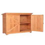 Rent to own 38" Outdoor Storage Cabinet, Wooden Yard Garden Tool Shed with Double Doors and Shelves