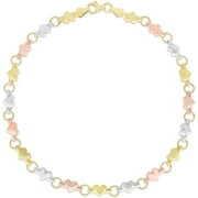 Rent to own Floreo 10k Yellow Gold or Tri Color Gold Link and Heart Charm Bracelet or Anklet