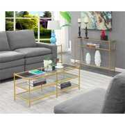 Rent to own Pemberly Row Three-Tier Gold Metal Coffee Table With Clear Glass Shelves