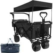 Rent to own Collapsible Wagon Heavy Duty Folding Wagon Cart with Removable Canopy, 4" Wide Large All Terrain Wheels, Brake, Adjustable Handles,Cooler Bag Utility Carts for Outdoor Garden Wagons Carts Beach Cart