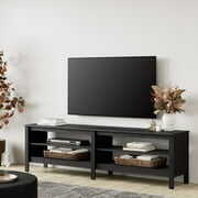Rent to own TV Stand for 75 inch TV with 4 Open Shelves, Wood TV Console Entertainment Center for LIving Room, Black