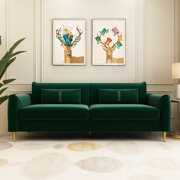 Rent to own Holaki Velvet Couch Sofa Loveseat, 85.43" Wide Mid Century Modern Couch Small Spaces Love Seat Tufted Chesterfield Velvet Sofa Futon with Gold Leg, Green