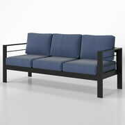 Rent to own Superjoe Patio Furniture 3 Seats Aluminum Sofa All-Weather Outdoor Couch Black Metal Chair with Blue Cushions