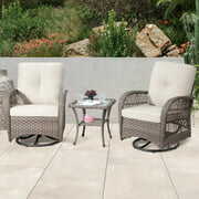 Rent to own Meetleisure 3-Piece Outdoor Swivel Rocker Wicker Patio Chairs with Steel Frame; Beige