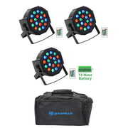 Rent to own (3) Rockville BATTERY PAR 50 Rechargeable LED DMX DJ Wash Up-Lights+Remotes+Bag