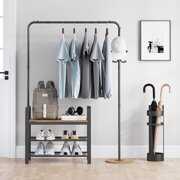 Rent to own Yartaka 3-in-1 Entryway Coat Rack, Vintage Metal and Wood Hall Tree with Storage Bench Shoe Rack Entryway Storage Shelf Organizer with 4 Hooks (Double Hooks Style)