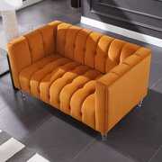 Rent to own Holaki Velvet Loveseat Couch, 2-Seater Channel Stitch Sofa, Modern Sofa with Acrylic Legs, Living Room Furniture, Orange