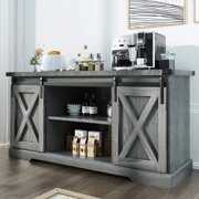 Rent to own Farmhouse Coffee Bar Cabinet with Sliding Barn Door & Removable Adjustable Shelves, Heavy Duty Sideboard Buffet Kitchen Storage Cabinet(Rustic Grey)