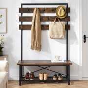 Rent to own LIFUSTTG Entryway Coat Rack Shoe Bench,Industrial Hall Tree with Storage Bench,Rustic Brown