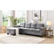 Rent to own Sectional Sofa Set for Living Room with L Shape Chaise Lounge , Cup holder and Left Hand with Storage Chaise Modern 4 Seat (Grey)
