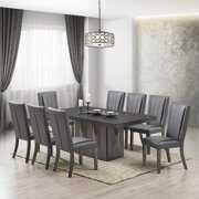 Rent to own Voight 9 Piece Pedestal Dining Set, Gray Wood & Vinyl (Table, 8 Chairs)