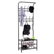 Rent to own Gymax Metal Entryway Coat Hat Shoes Rack 3 Tier Storage Shelf 18 Hooks Garment Rack