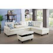 Rent to own Ainehome Faux Leather Sectional Sofa, Living Room Set with Drop Down Table & Cup Holder - White