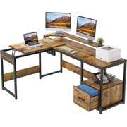 Rent to own L Shaped Computer Desk Lift Top Home Office Desk Monitor Stand w/ File Drawer