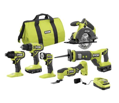 Rent to own RYOBI ONE+ 18V Cordless 6-Tool Combo Kit with 1.5 Ah Battery, 4.0 Ah Battery, and Charger