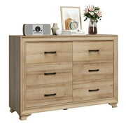 Rent to own Homfa Oak Dresser, 6 Drawer Double Dresser for Bedroom, 47.2'' Wooden Storage Cabinet for Living Room