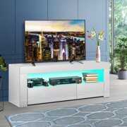 Rent to own High Gloss TV Stand Media Console Cabinet with 20 Colors LED Light, Drawers for Living Room Storage Entertainment Center - Black and White