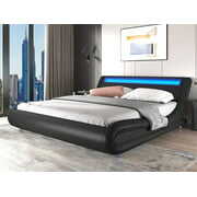 Rent to own Amolife Full Size Wave-Like Curve Deluxe Upholstered Modern Bed Frame with LED Headboard,Black