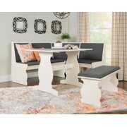 Rent to own Linon Weston Corner Dining Breakfast Nook with Table and Bench, Seats 5-6, White Finish with Charcoal Fabric