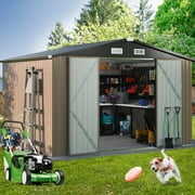 Rent to own Sunmthink 8 x 10 FT Patio Metal Storage Shed with Vents and Doorknobs, Brown