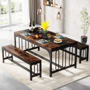 Rent to own Tribesigns 55 Inch Dinning Table Set for 4-6, 1 Kitchen Table with 2 Benches for Home Kitchen, Restaurant