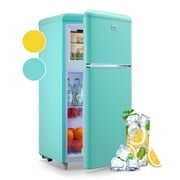 Rent to own 3.5 Cu.ft Compact Refrigerator WANAI Dual Doors Mini Fridge with Freezer Blue Removable Glass Shelves