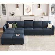 Rent to own HONBAY Elegant Velvet Sectional Sofa Modular Couch, Sleeper Sofa Bed with Storage Ottomans, Navy Blue