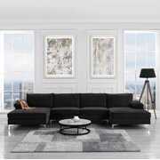 Rent to own Modern Large Velvet Fabric U-Shape Sectional Sofa  Double Extra Wide Chaise Lounge Couch  Black