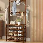 Rent to own Coat Rack Freestanding with 5 Tier Shoe Bench ,Hall Tree Storage Organizer 4 In 1 Design, 10 Hanging Hooks, Folding Design to Save Space