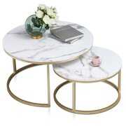 Rent to own Ivinta Modern Round Nesting Coffee Table Sets, with 31.5 in White Faux Marble Top and Gold Mental Legs, Accent Wooden Stacking Side Tea Table for Living Room