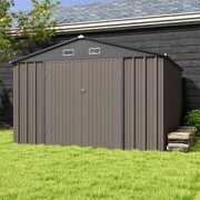 Rent to own Patiowell 10 x 10 ft Metal Storage Shed for Outdoor, Steel Yard Shed with Design of Lockable Doors, Brown