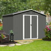 Rent to own 8 x 6 ft Outdoor Metal Storage Shed w/ Hinged Lockable Door for Backyard Garden