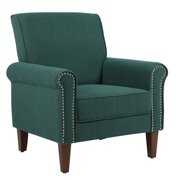 Rent to own Mid Centruy Accent Chair with Arms, Linen Fabric Armchair Reading Side Chair Living Room Wingback Club Chair Green